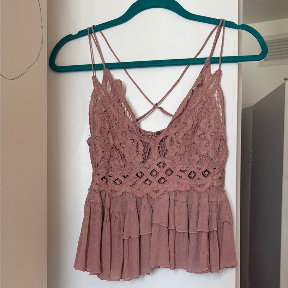 Free People Pink Lace Tiered Camisole